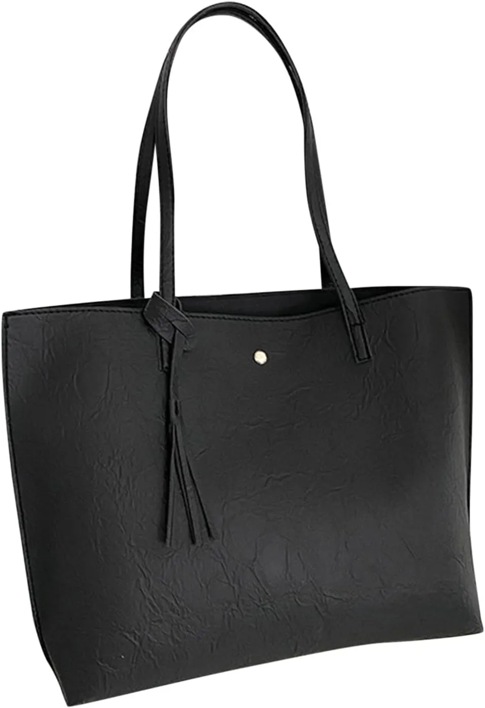 Ladies Fashion Shoulder Bag Solid Color Fringed Leather Large Capacity Shoulder Handbag Mini Shoulder (Black, One Size)