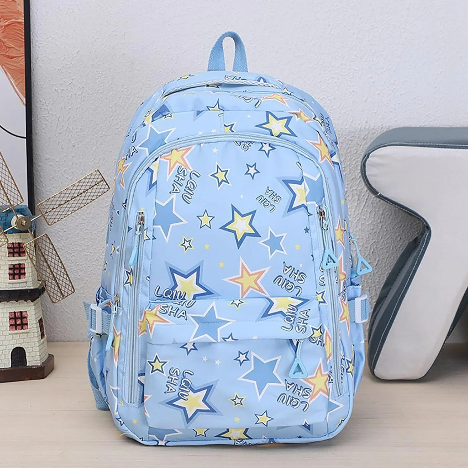 Ladies Multipurpose Design Handbag Retro Large Capacity Solid Soft Fashion Backpacks Womens Purses Medium Size(Light Blue)