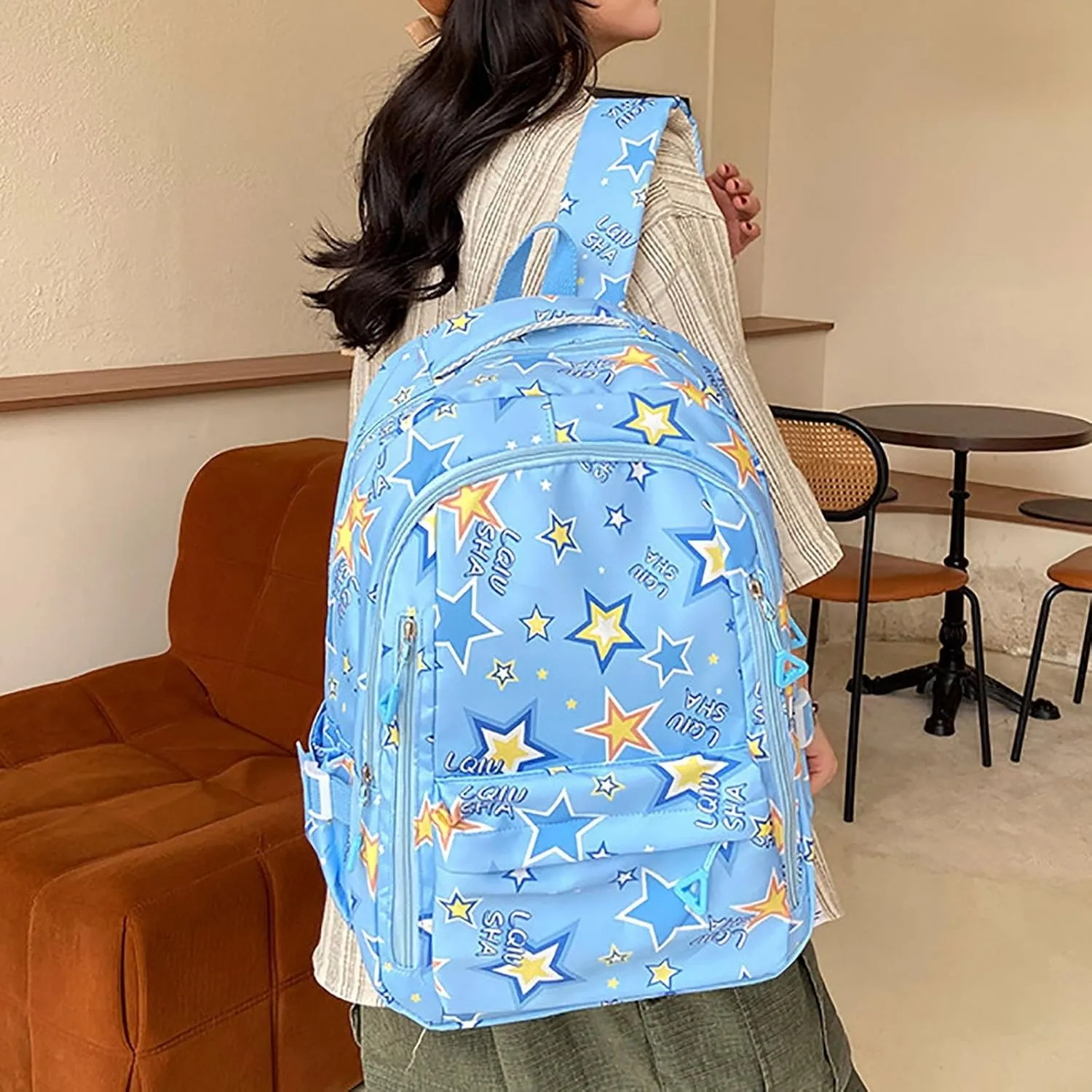 Ladies Multipurpose Design Handbag Retro Large Capacity Solid Soft Fashion Backpacks Womens Purses Medium Size(Light Blue)