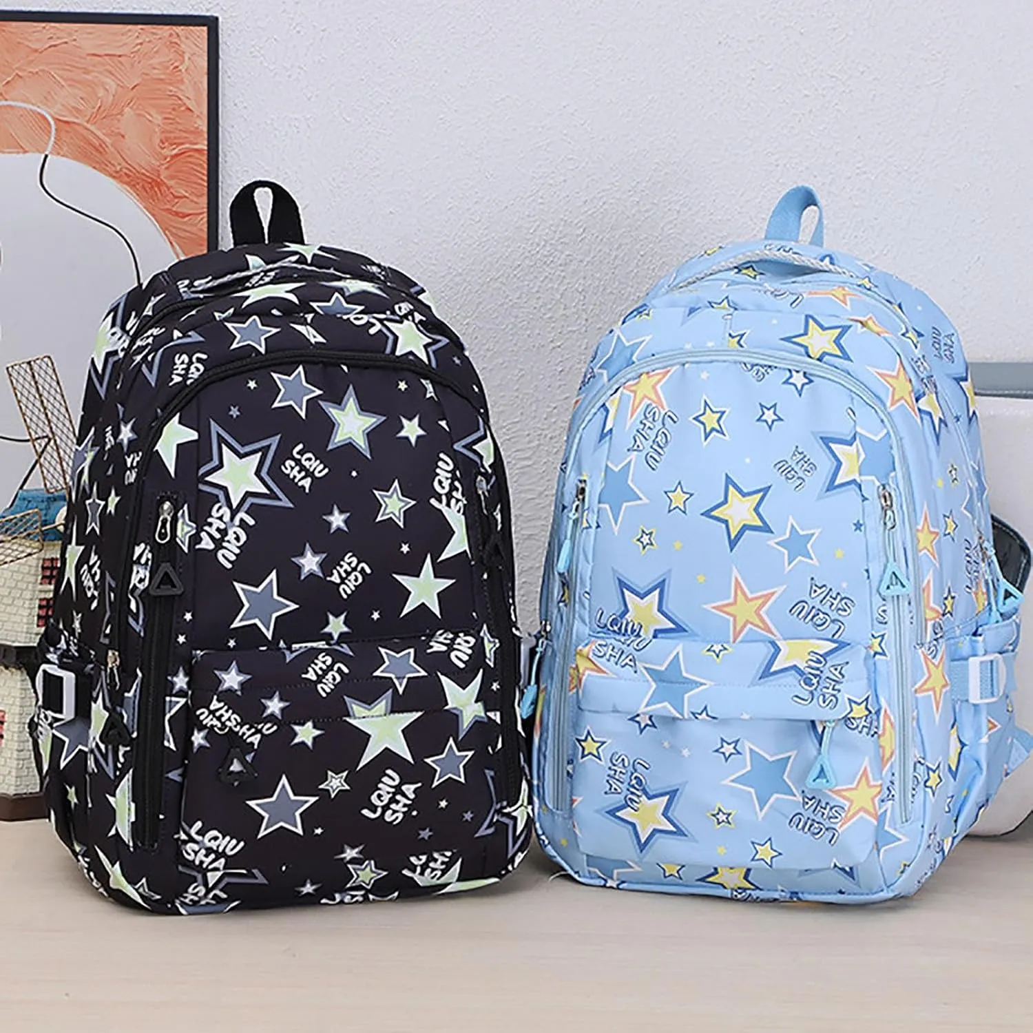 Ladies Multipurpose Design Handbag Retro Large Capacity Solid Soft Fashion Backpacks Womens Purses Medium Size(Light Blue)