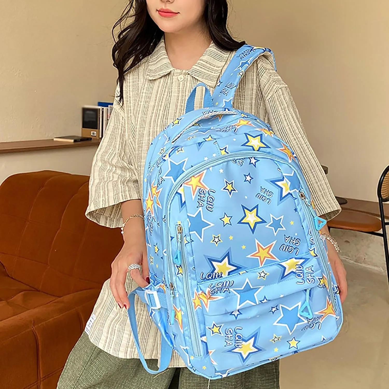 Ladies Multipurpose Design Handbag Retro Large Capacity Solid Soft Fashion Backpacks Womens Purses Medium Size(Light Blue)