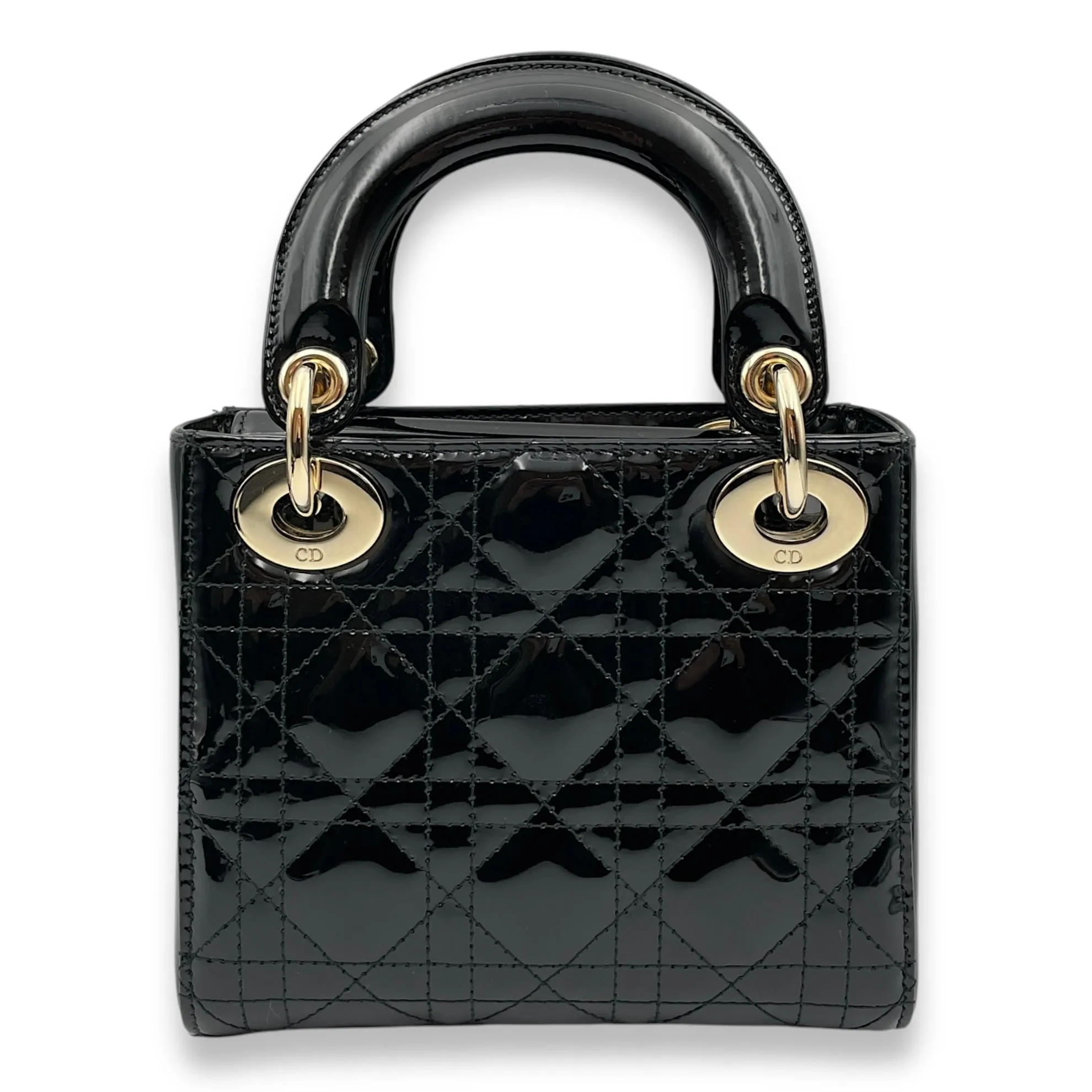 Lady Dior Flap Mini Black Crossbody Bag in Patent Leather, Gold hardware
