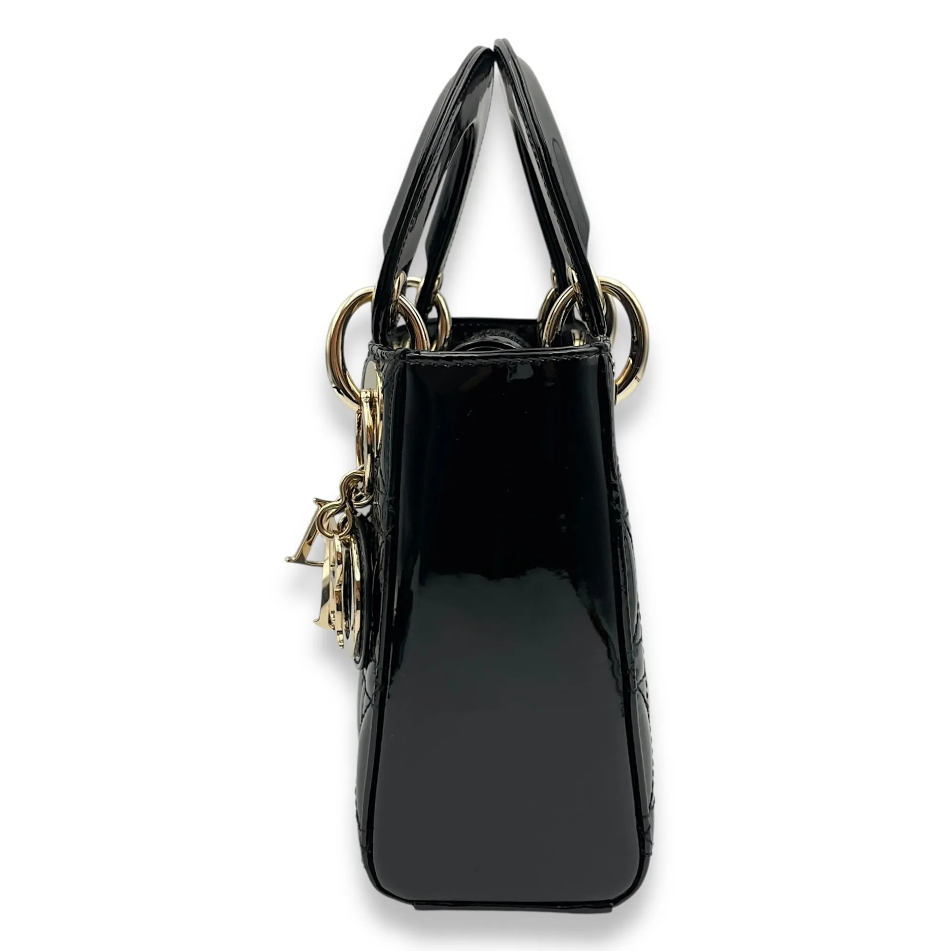 Lady Dior Flap Mini Black Crossbody Bag in Patent Leather, Gold hardware