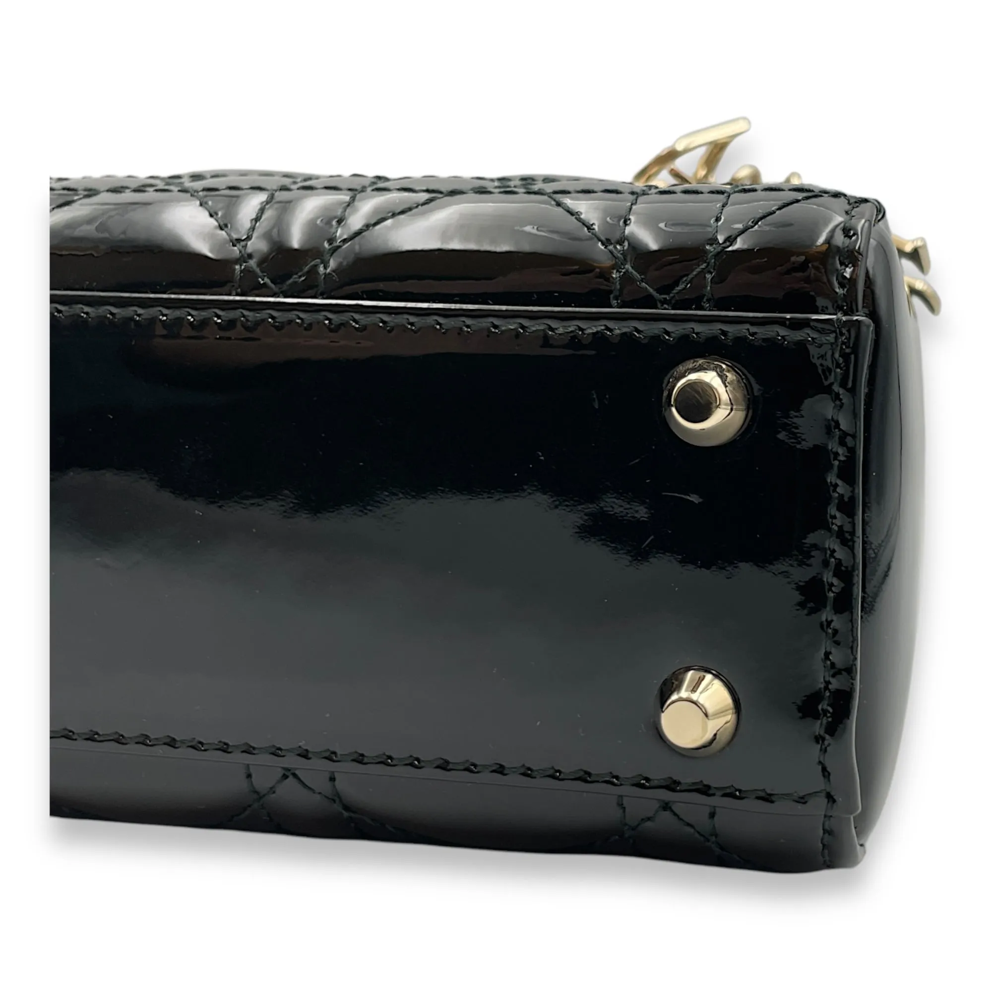 Lady Dior Flap Mini Black Crossbody Bag in Patent Leather, Gold hardware