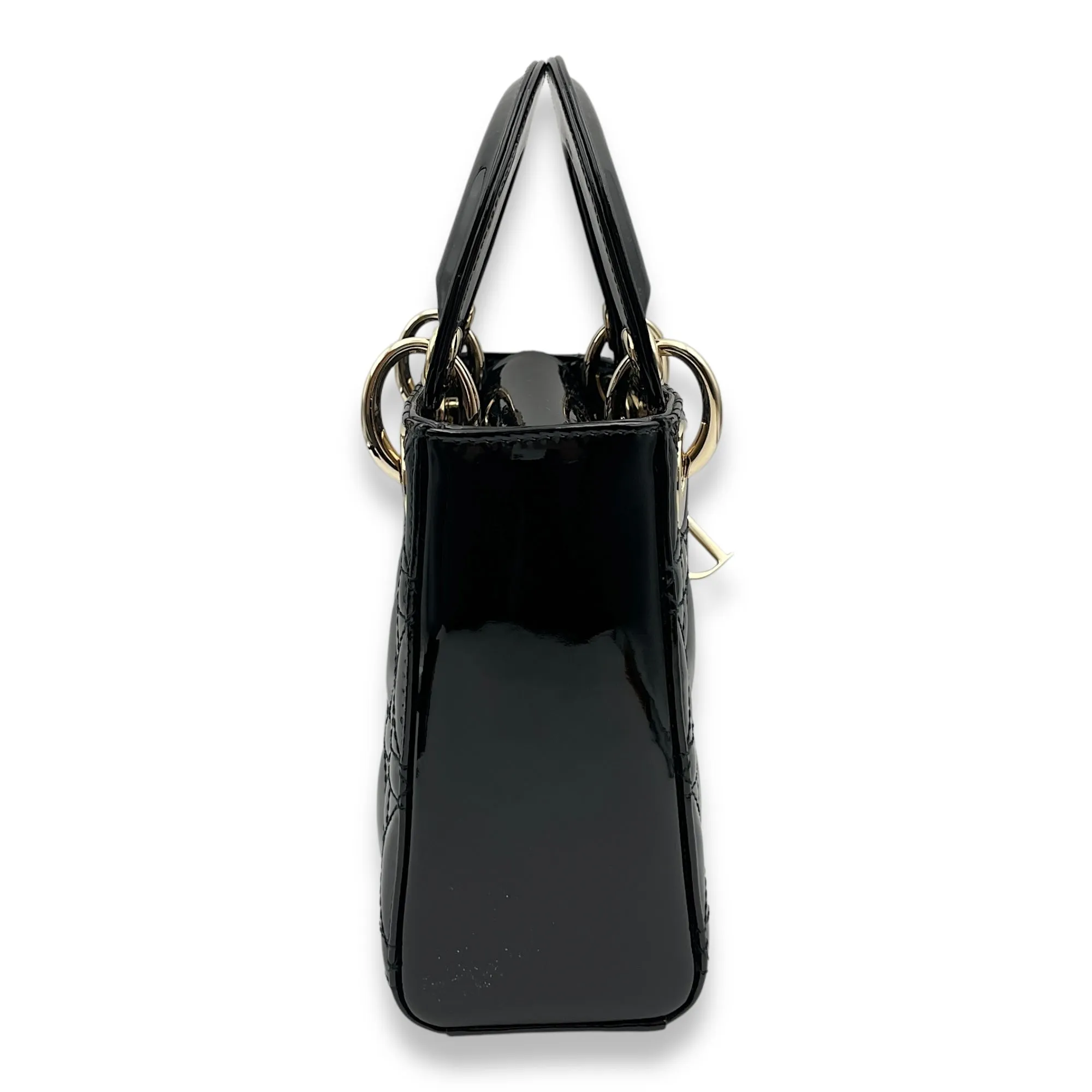 Lady Dior Flap Mini Black Crossbody Bag in Patent Leather, Gold hardware