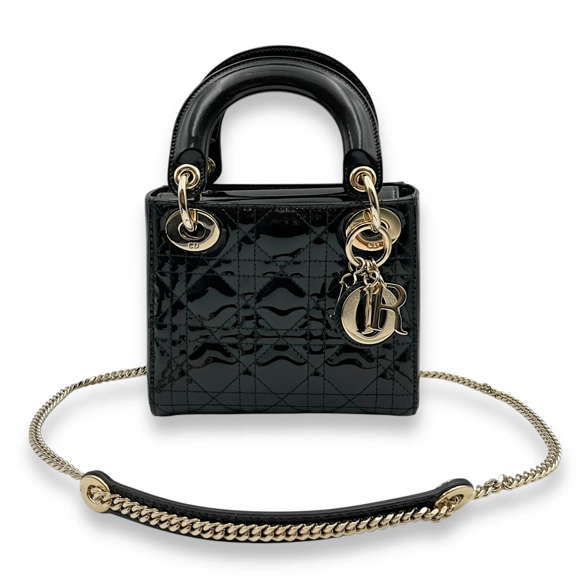 Lady Dior Flap Mini Black Crossbody Bag in Patent Leather, Gold hardware