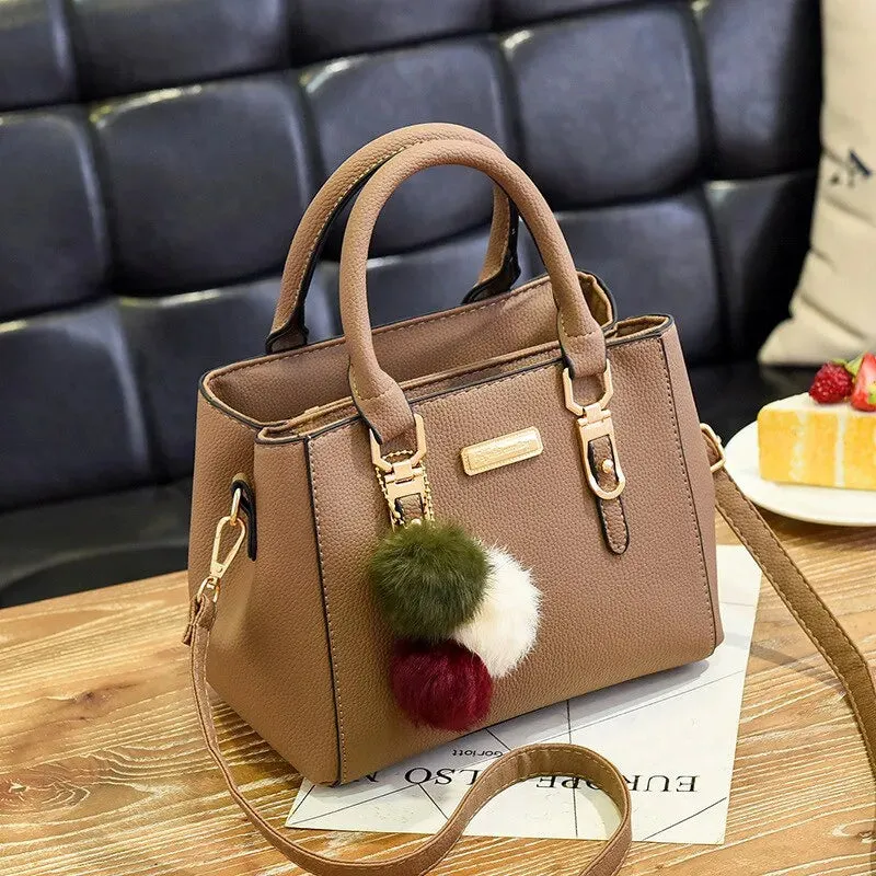 Lady Glams Vintage PU Leather Handbag with Plush Tassel - Women’s Boston Shoulder Crossbody Bag