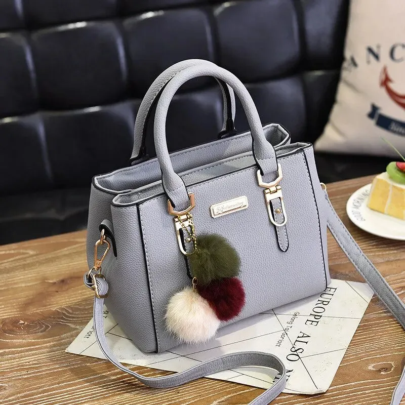 Lady Glams Vintage PU Leather Handbag with Plush Tassel - Women’s Boston Shoulder Crossbody Bag