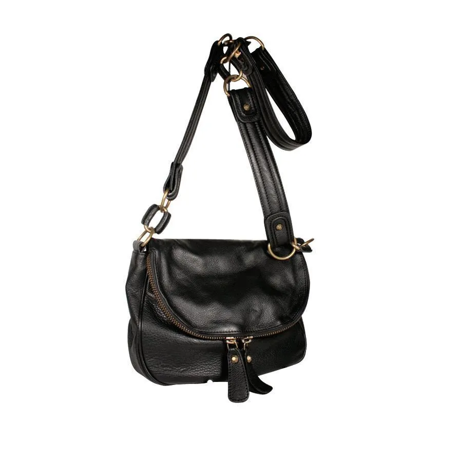 Lamb Leather Handbag Sasha Messenger / Sling Black Designer Bag TS10-13 (DM06)