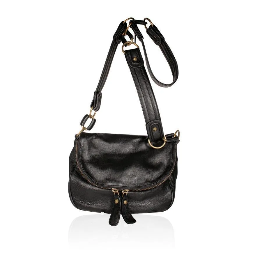 Lamb Leather Handbag Sasha Messenger / Sling Black Designer Bag TS10-13 (DM06)