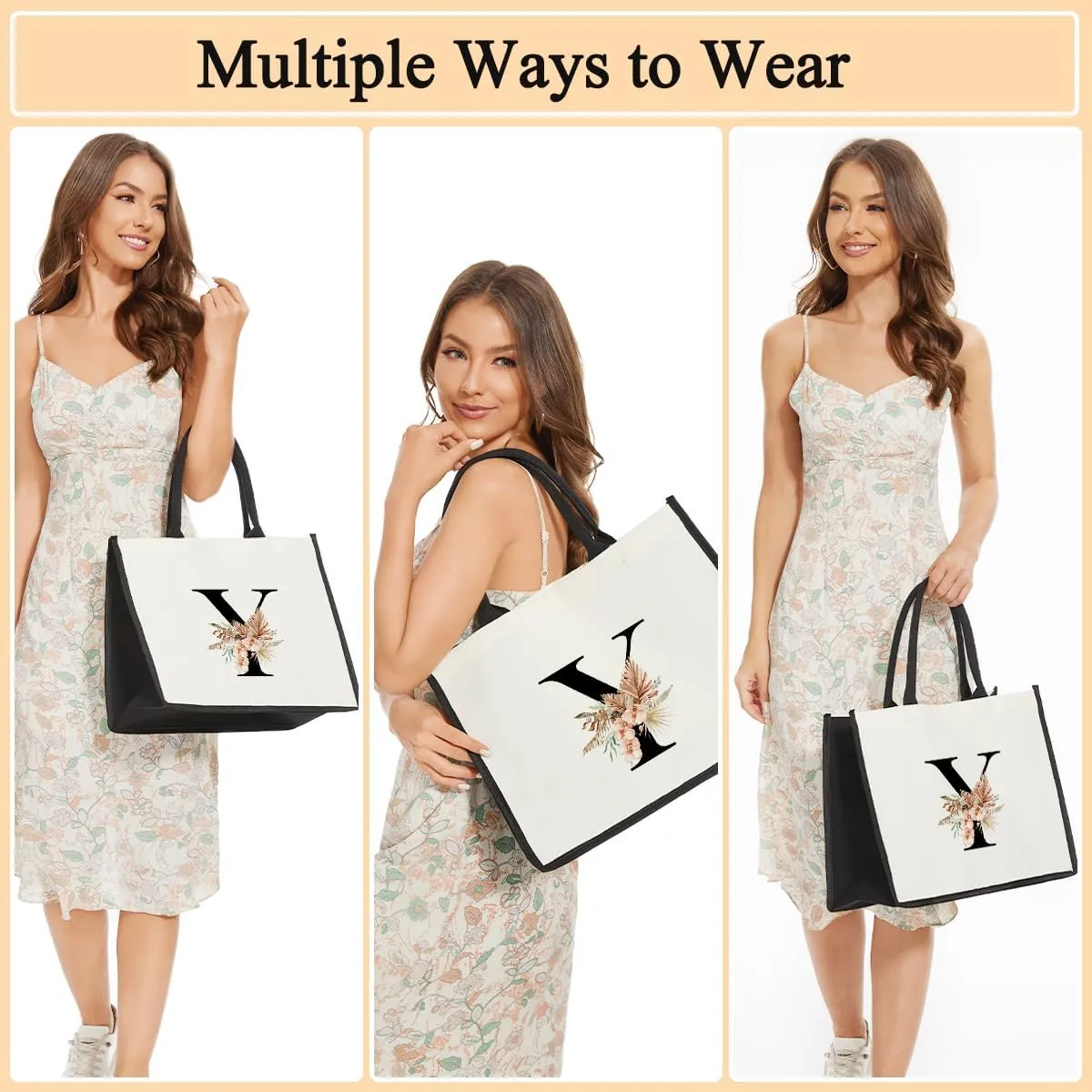 lamocho Monogram Initial Tote Bags for Women, Personalized Canvas Tote Bags Monogrammed Gifts for Women, Flower Tote Bag