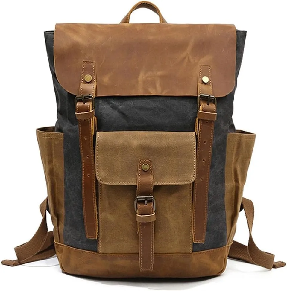Laptop Backpack Genuine Leather Casual Travel Daypack Hiking Travel Bag Camping Rucksack(D)