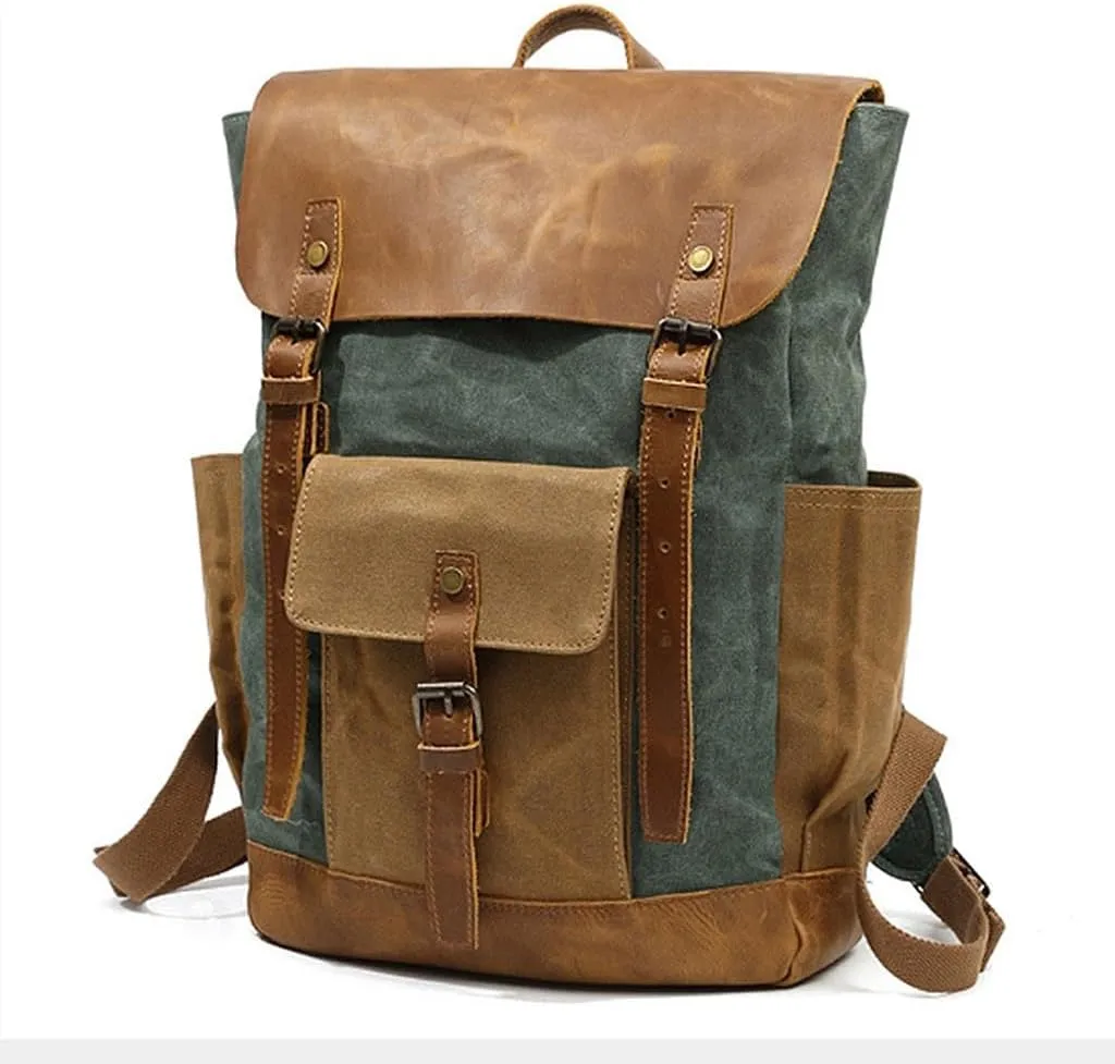 Laptop Backpack Genuine Leather Casual Travel Daypack Hiking Travel Bag Camping Rucksack(D)