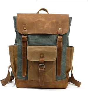 Laptop Backpack Genuine Leather Casual Travel Daypack Hiking Travel Bag Camping Rucksack(E)