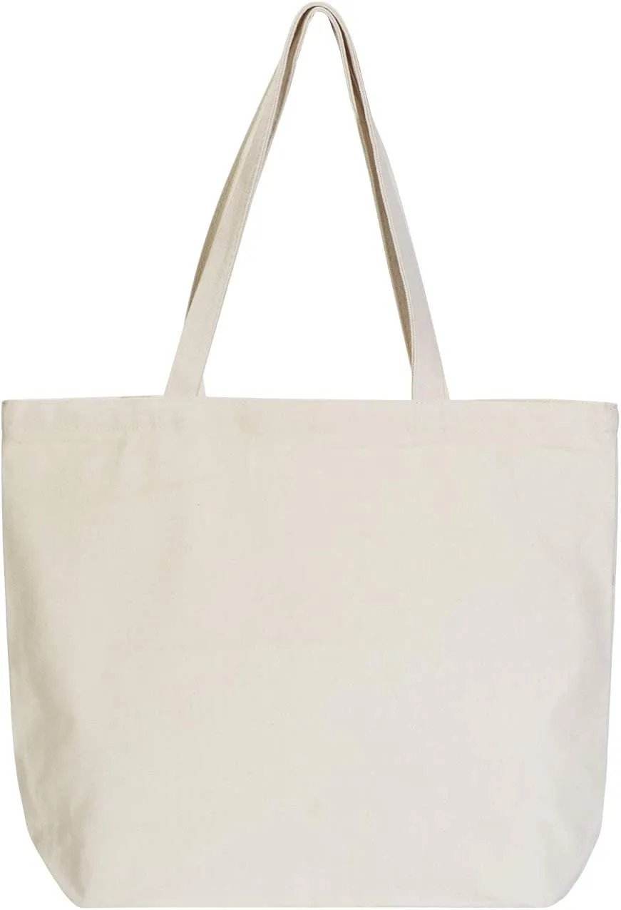 Large Canvas Tote Bag with Zipper, 19 x15 inch 12oz Natural Cotton Heavy DIY Tote for Crafting, Ironing and Embroidering, Reusable Grocery Shopping Bag (1 Pack)