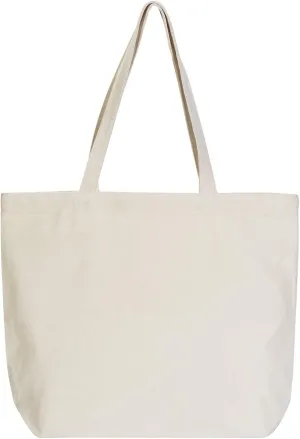 Large Canvas Tote Bag with Zipper, 19 x15 inch 12oz Natural Cotton Heavy DIY Tote for Crafting, Ironing and Embroidering, Reusable Grocery Shopping Bag (1 Pack)