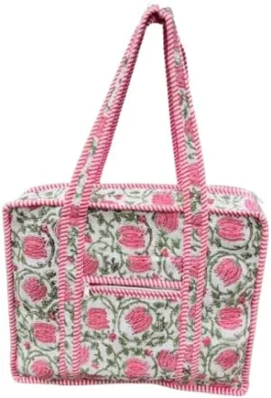 Large Indian Handmade Cotton Quilted Tote Bags Decorative Block Print Shoulder Bag Women Travel Bag Floral Print Weekender