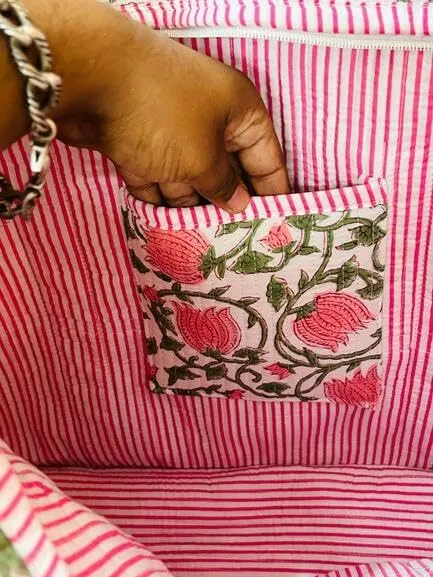 Large Indian Handmade Cotton Quilted Tote Bags Decorative Block Print Shoulder Bag Women Travel Bag Floral Print Weekender