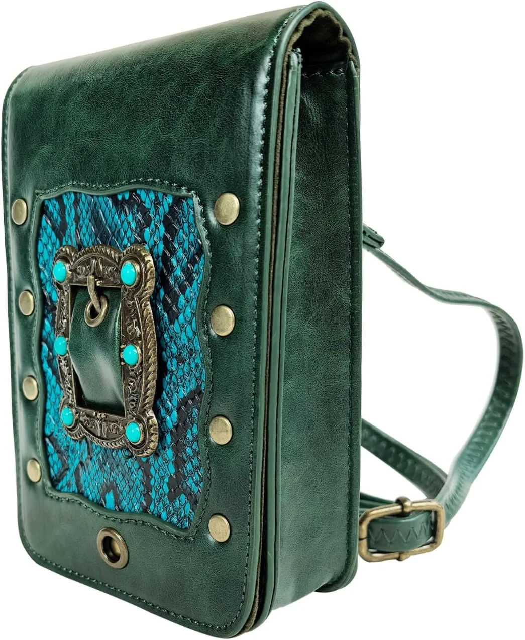 Larswon Belt Pouch, Renaissance Bag Medieval Leather Belt Pouch Ren Faire Accessories Small Crossbody Belt Bag Cell Phone Pouch Renaissance Belt (Green - Gem), Medium, labk1275