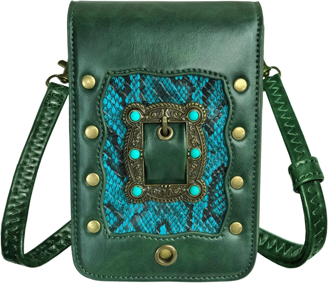Larswon Belt Pouch, Renaissance Bag Medieval Leather Belt Pouch Ren Faire Accessories Small Crossbody Belt Bag Cell Phone Pouch Renaissance Belt (Green - Gem), Medium, labk1275