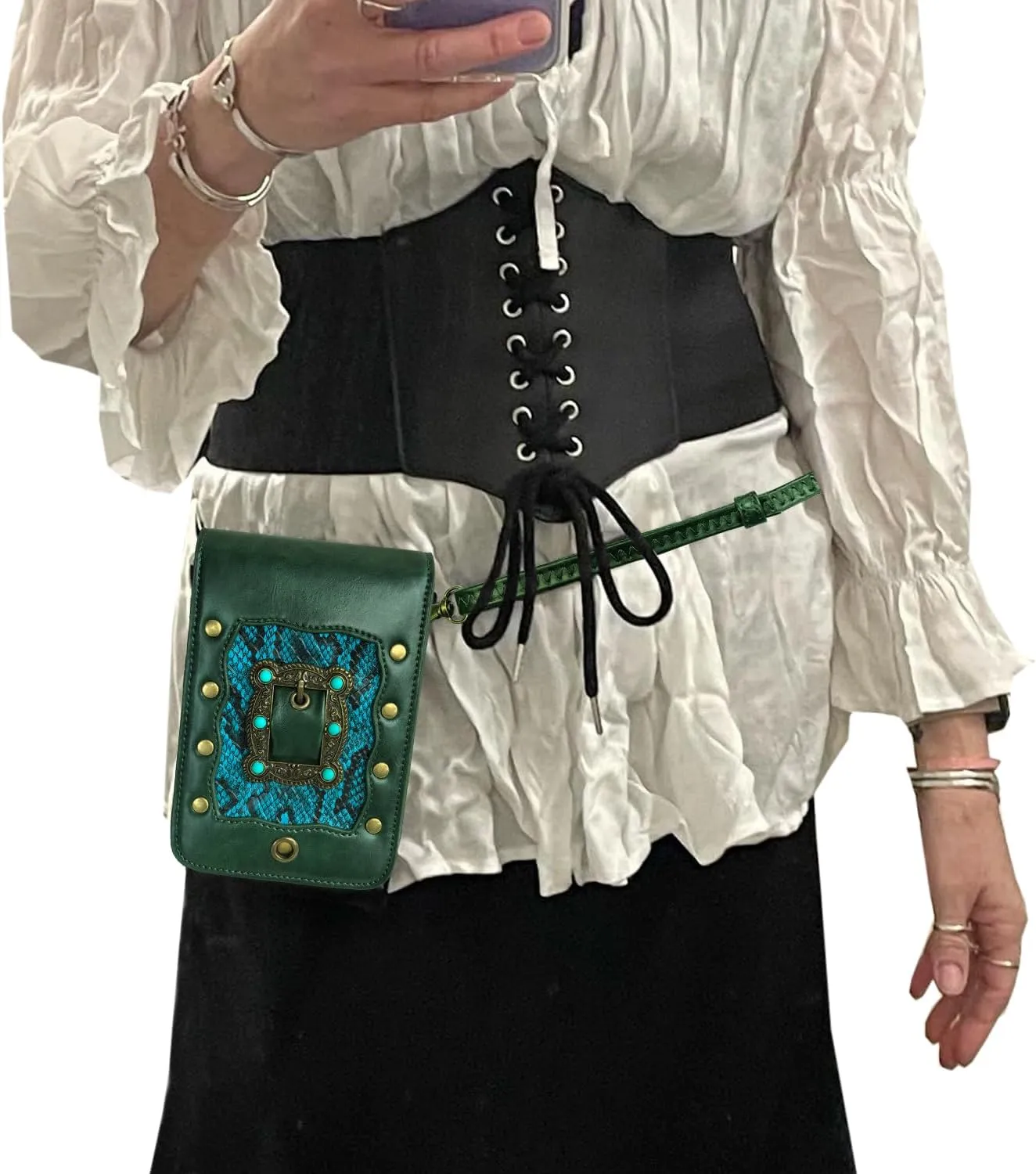 Larswon Belt Pouch, Renaissance Bag Medieval Leather Belt Pouch Ren Faire Accessories Small Crossbody Belt Bag Cell Phone Pouch Renaissance Belt (Green - Gem), Medium, labk1275