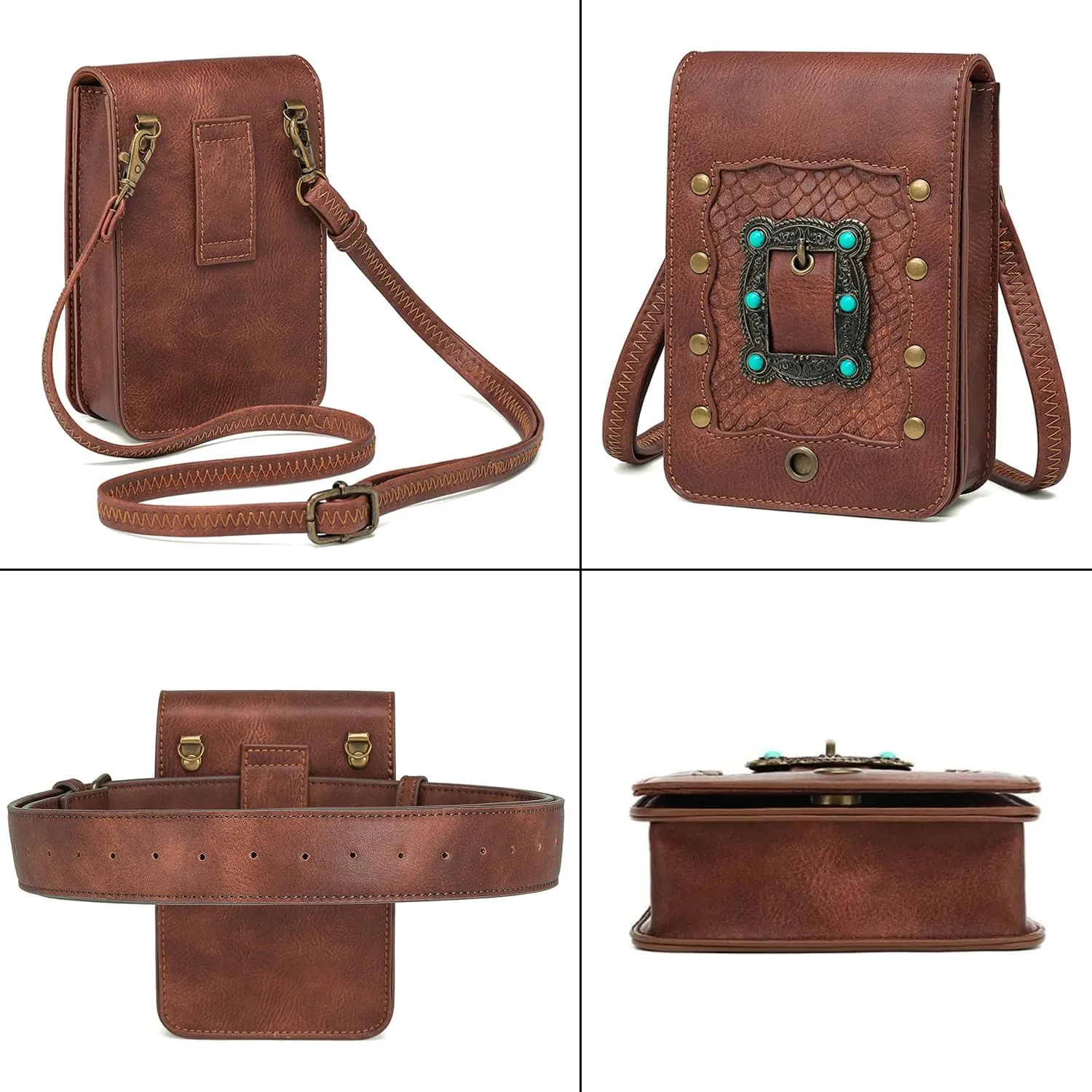 Larswon Brown - Gem Renaissance Belt Bag, Small Crossbody Belt Bag, Handbag for Festival, Concert, Night Club, Cosplay, Outdoor Adventures