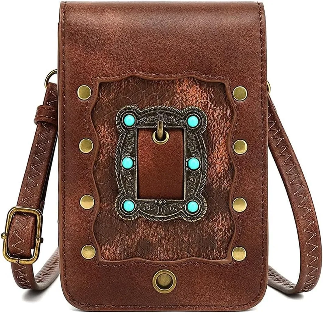 Larswon Brown - Gem Renaissance Belt Bag, Small Crossbody Belt Bag, Handbag for Festival, Concert, Night Club, Cosplay, Outdoor Adventures