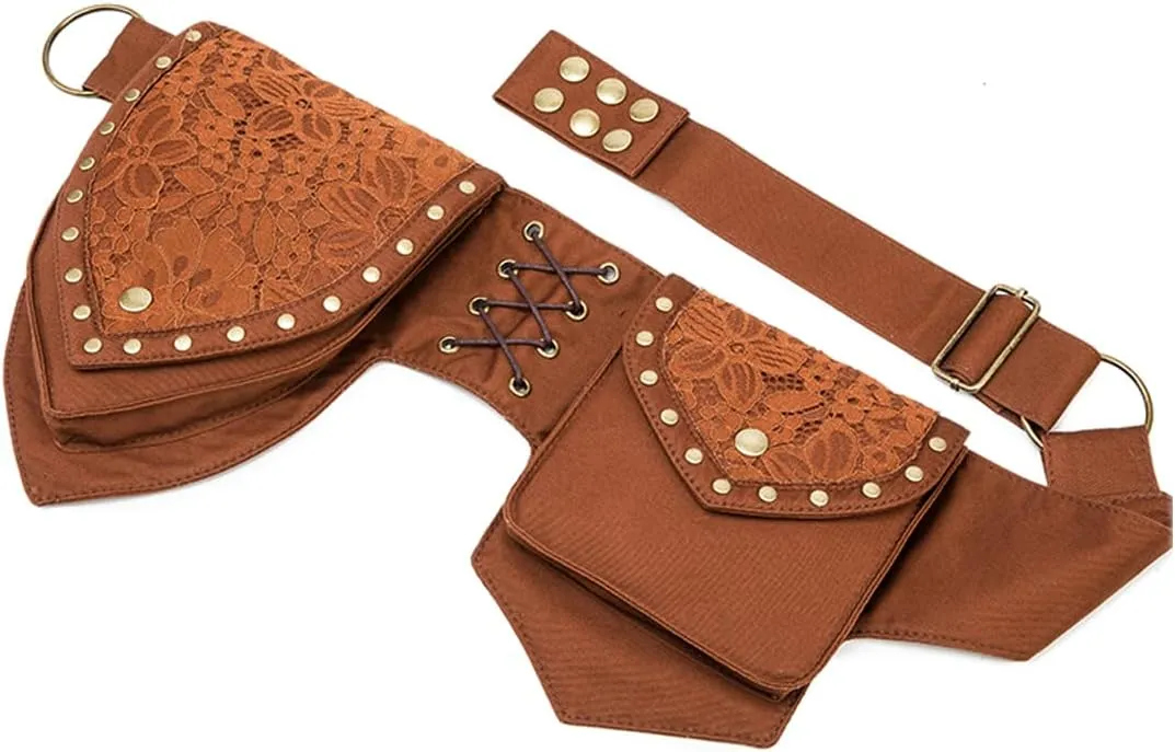 Larswon Renaissance Bag Leg Bag for Women, Renaissance Belt, Festival Bag, Waist Bags for Women, Thigh Bag, Style 3: Coffee, M, renaissance bag