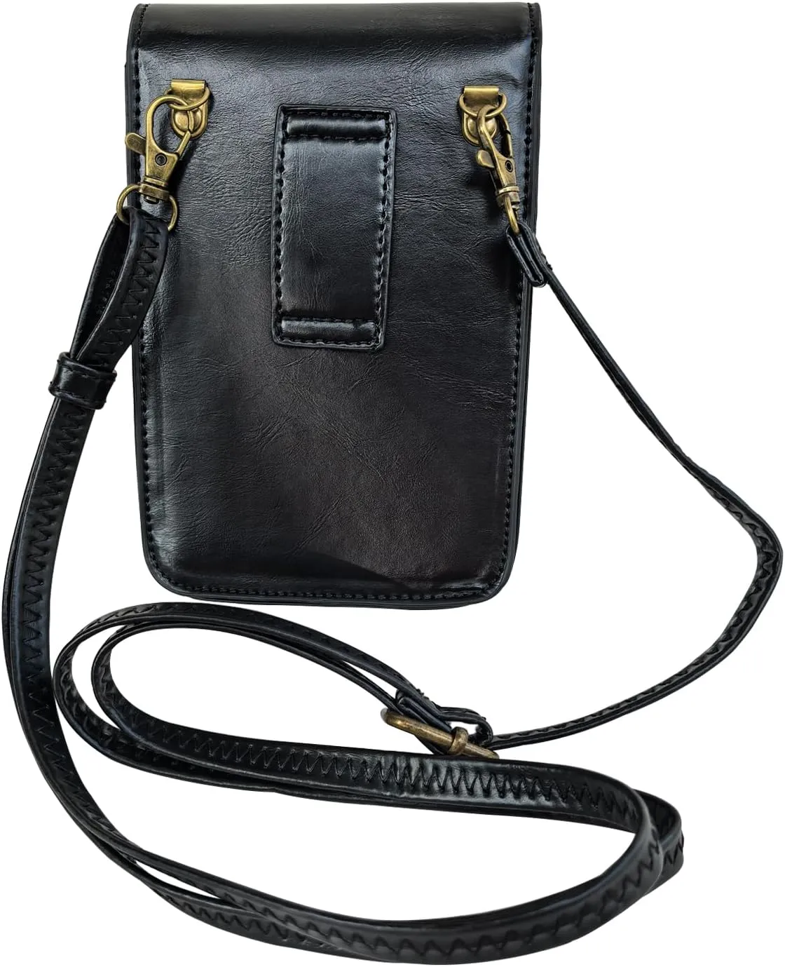 Larswon Renaissance Bag, Medieval Leather Belt Bag - Crossbody, Cell Phone Pouch (Black - Gem)