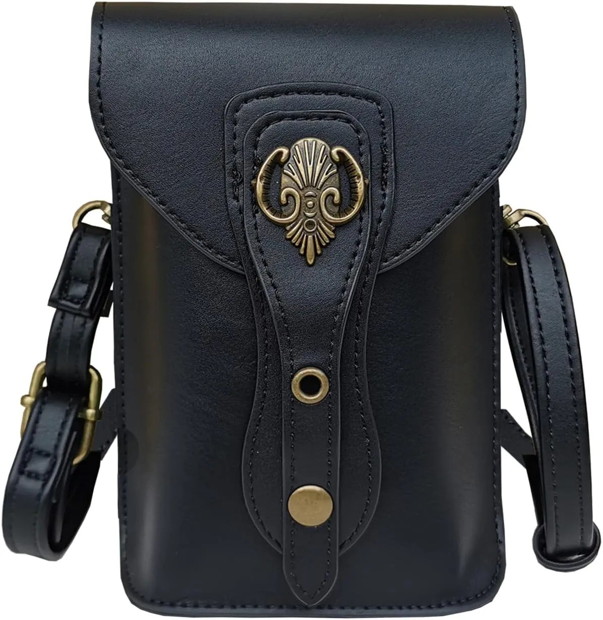 Larswon Renaissance Bag, Medieval Leather Belt Bag - Small Crossbody Cell Phone Pouch (Black - Fairy)