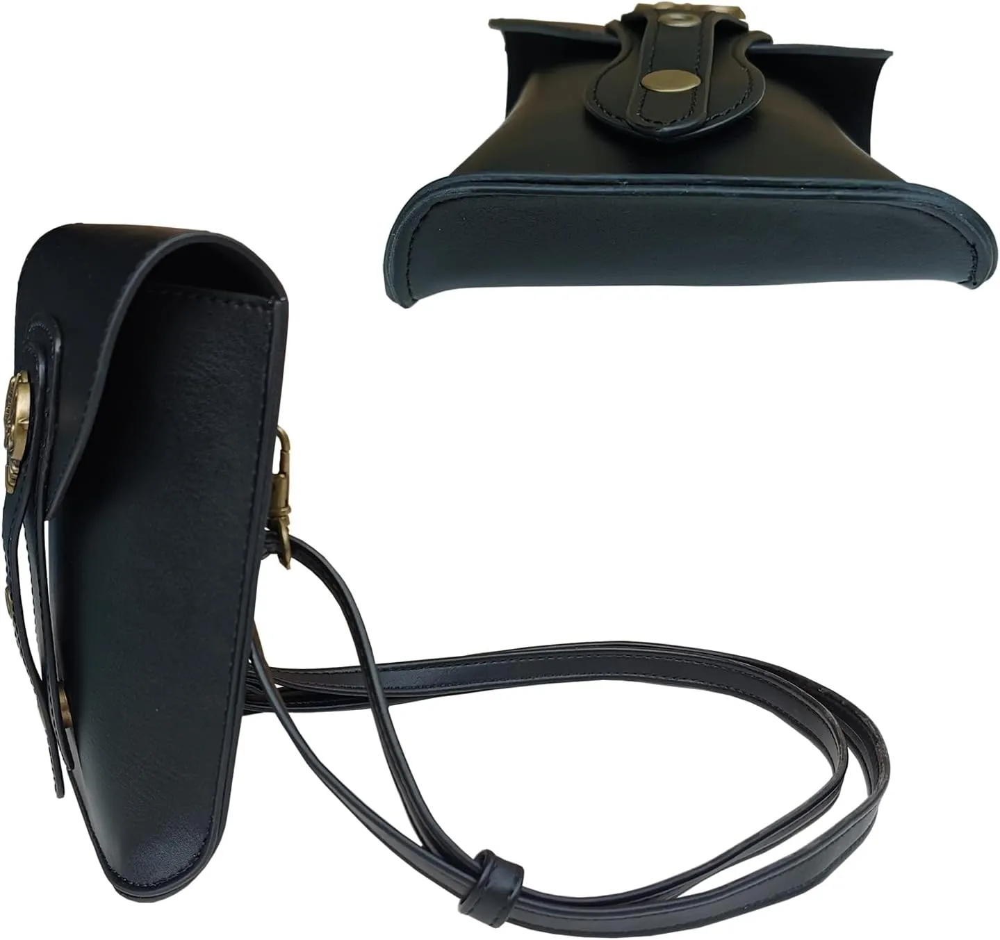 Larswon Renaissance Bag, Medieval Leather Belt Bag - Small Crossbody Cell Phone Pouch (Black - Fairy)