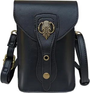 Larswon Renaissance Bag, Medieval Leather Belt Bag - Small Crossbody Cell Phone Pouch (Black - Fairy)