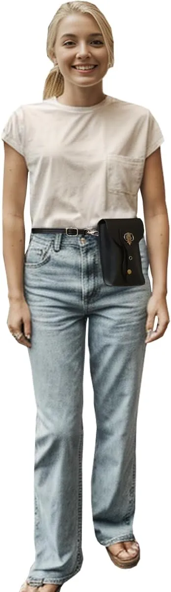 Larswon Renaissance Bag, Medieval Leather Belt Bag - Small Crossbody Cell Phone Pouch (Black - Fairy)