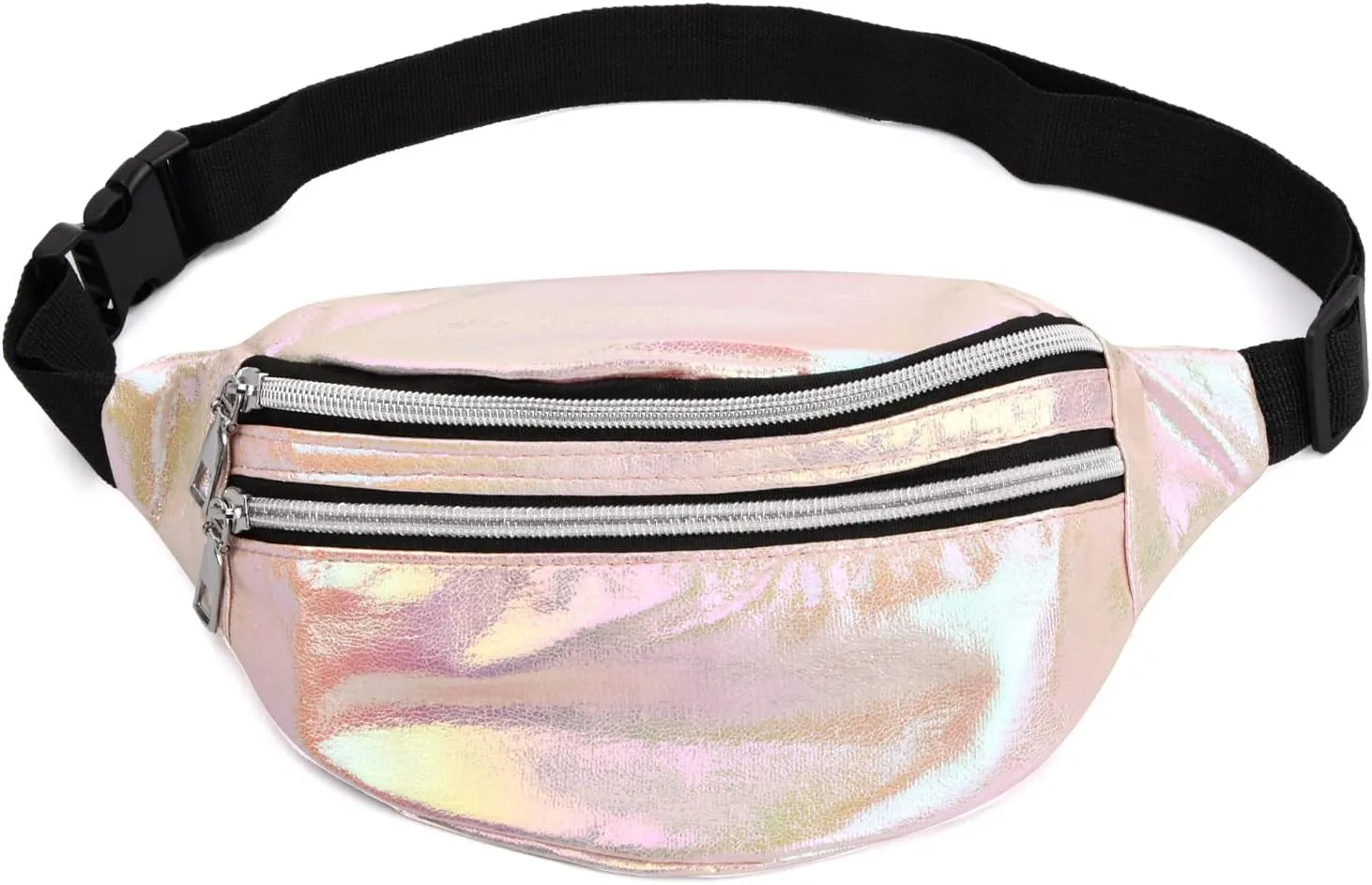 Laughhe Waist Bag Holographic Waist Pack Fashion Waterproof Waist Bags with Adjustable Belt Women's Holographic Waist Pack for Travel Running Hiking Wasserdichte Reflektierende PVC-Grteltasche, pink,