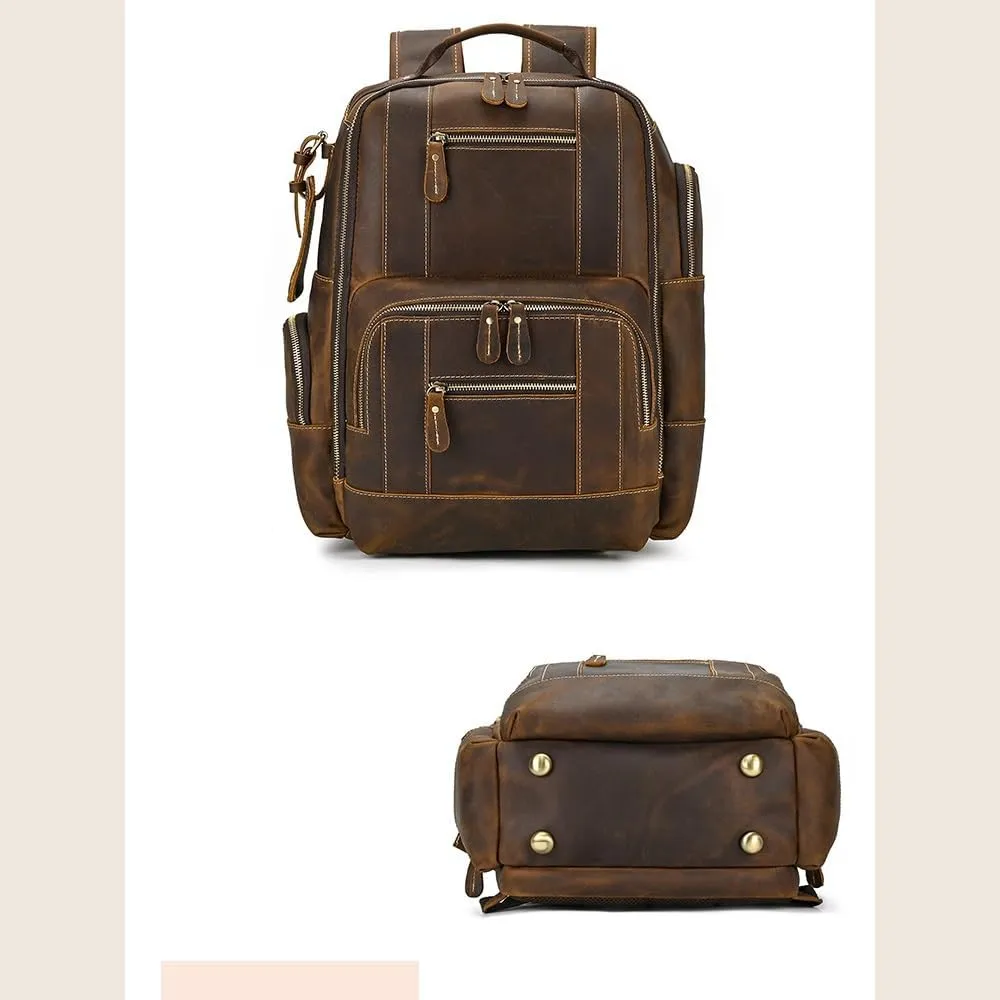 Leather Backpack for MenLaptop Bag Large Hiking Daypack Business Travel Rucksack(E)