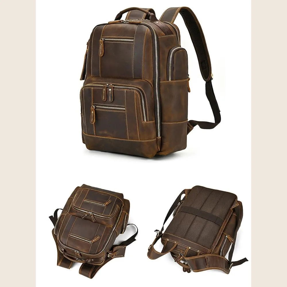 Leather Backpack for MenLaptop Bag Large Hiking Daypack Business Travel Rucksack(E)