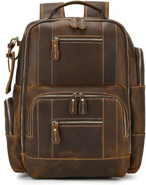 Leather Backpack for MenLaptop Bag Large Hiking Daypack Business Travel Rucksack(E)