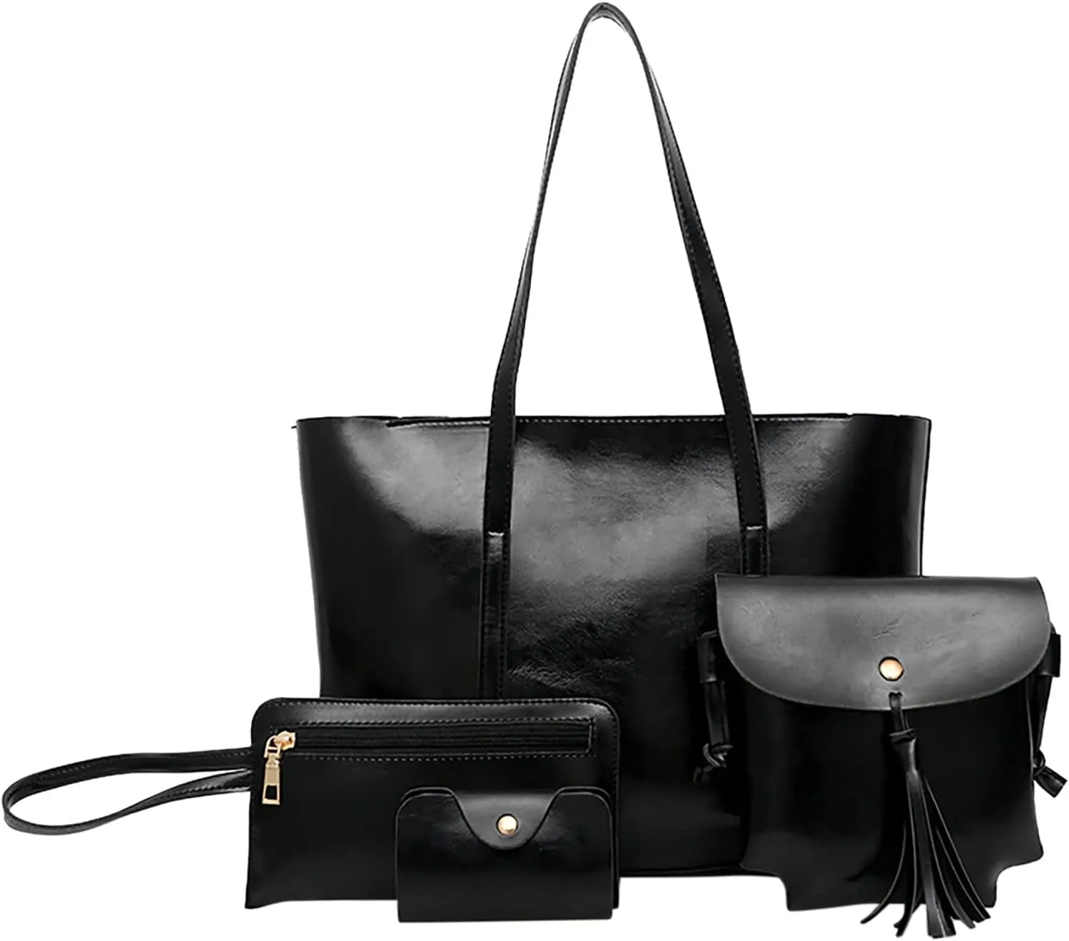 Leather Casual Women Handbag 4 Piece Set Shoulder Bags Tote Holder Shopper Purse Bags Rolling Tote Bag