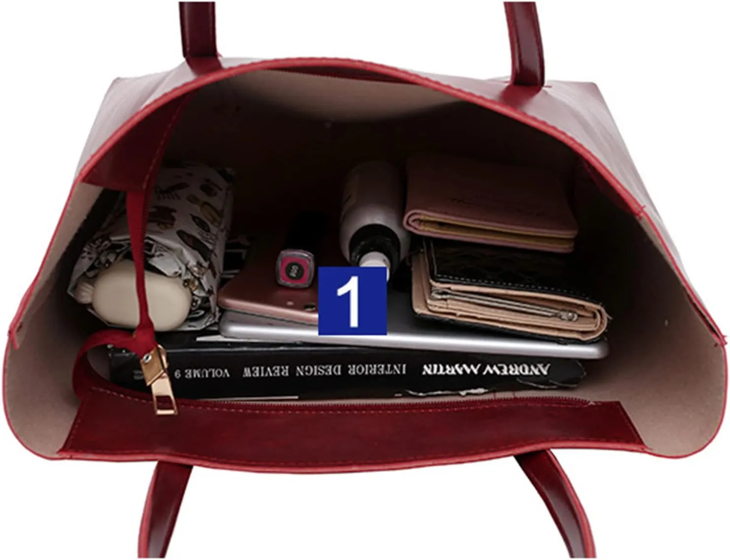 Leather Casual Women Handbag 4 Piece Set Shoulder Bags Tote Holder Shopper Purse Bags Rolling Tote Bag