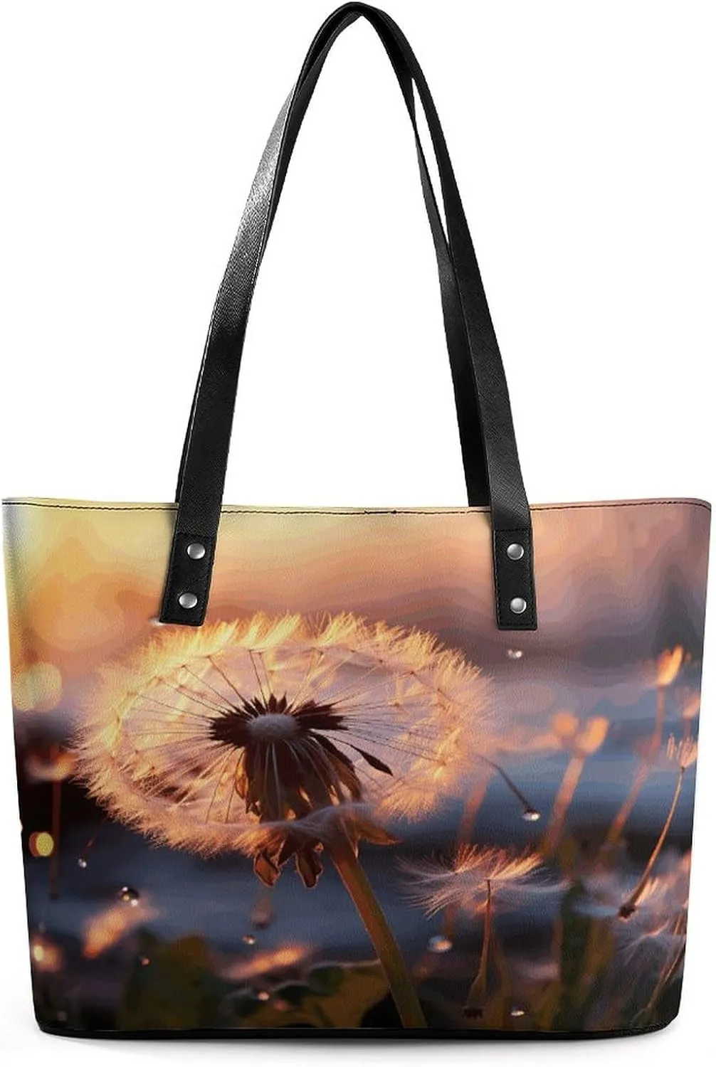 Leather Lady's Handbag,Dandelion Flower Print Work Handbags,Tote Bags for Women,Shoulder Hobo Handbags,Casual Tote Bag