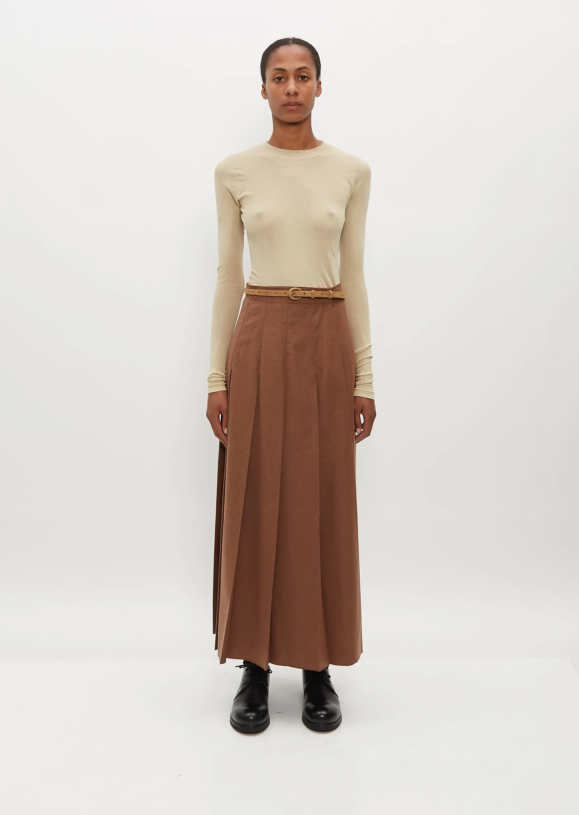 Leather Narrow Belt - W — Kudu Beige