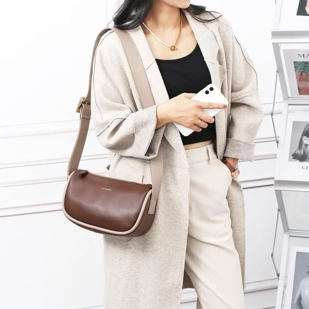 Leather Women's Unique Shoulder Bags Envelope Clutch Purse With Cross-body Chain Strap (Brown)