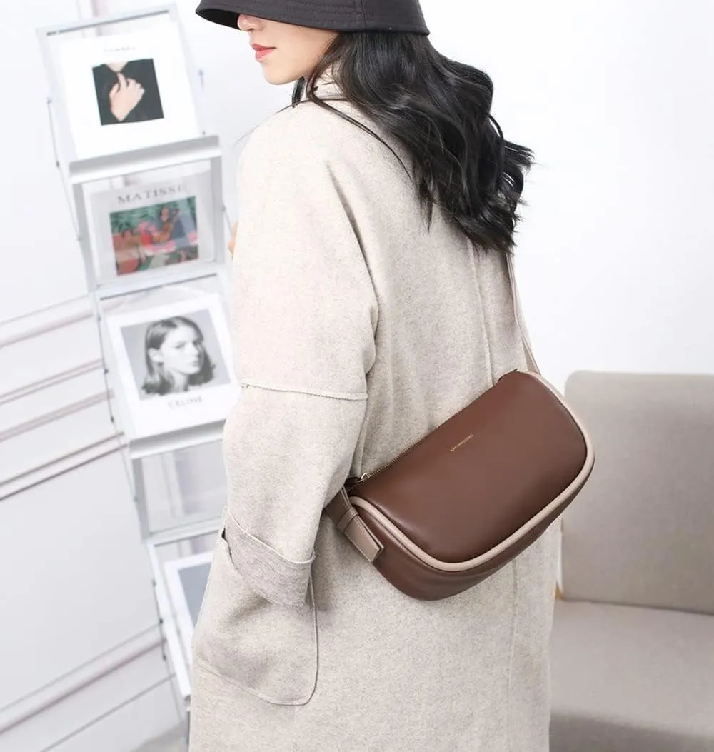 Leather Women's Unique Shoulder Bags Envelope Clutch Purse With Cross-body Chain Strap (Brown)