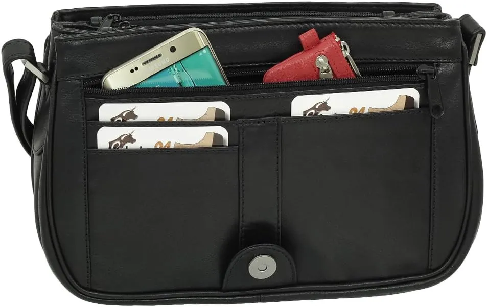 Ledershop24 Leather Women's Shoulder Bag Festival Bag Handbag 28 cm Various Colours, black