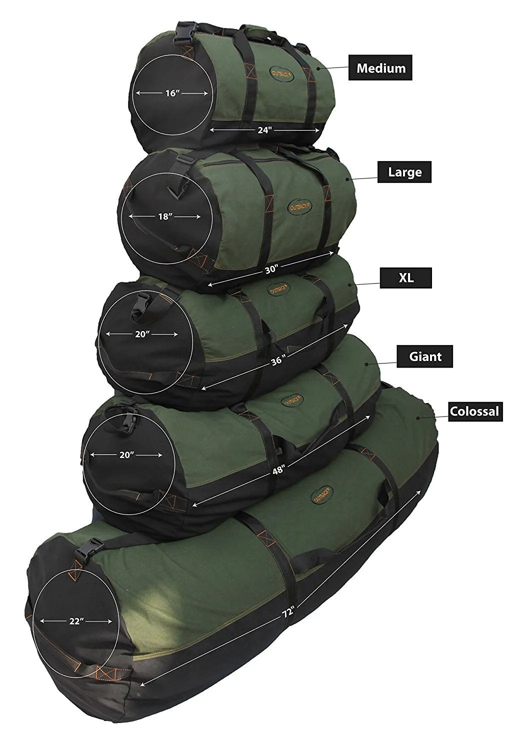 Ledmark Heavyweight Cotton Canvas Outback Duffle Bag, Green, Giant 48" x 20"