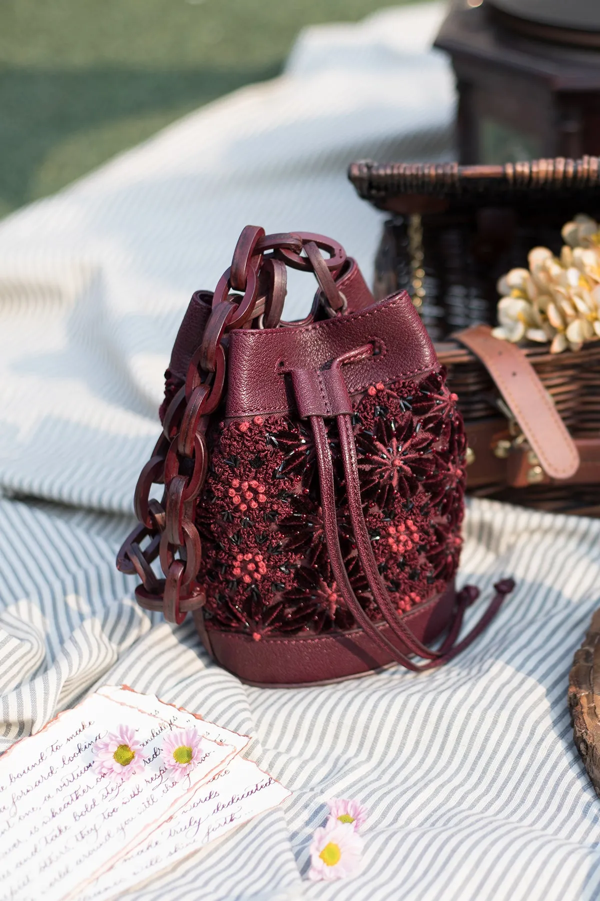 Lilac-Sangria Leather Bucket Bag