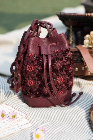 Lilac-Sangria Leather Bucket Bag