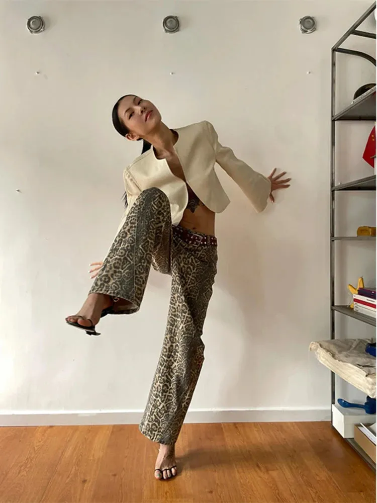 LIZAKOSHT  -  American Leopard Print Jeans Women Y2K Retro Street Hot Girl Loose Korean Style Casual High Waist Straight Denim Trouser