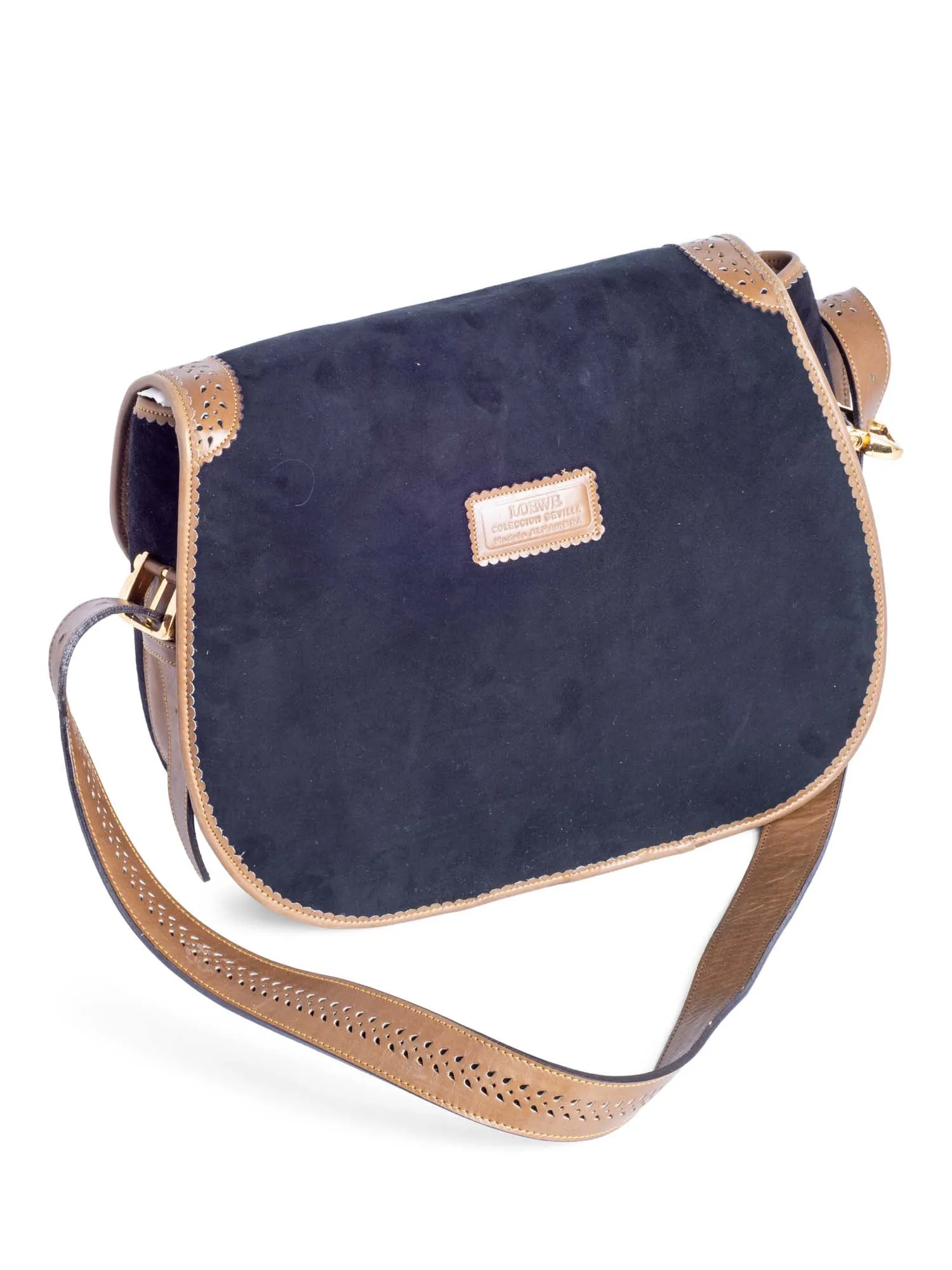 Loewe Anagram Logo Vintage Suede Leather Tassel Flap Messenger Bag Black Brown