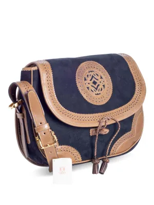Loewe Anagram Logo Vintage Suede Leather Tassel Flap Messenger Bag Black Brown